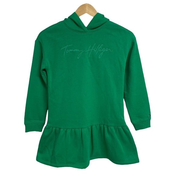 Tommy Hilfiger | Dresses | Tommy Hilfiger Girls Green Hooded Pull Over  Fleece Sweatshirt Dress Size M | Poshmark